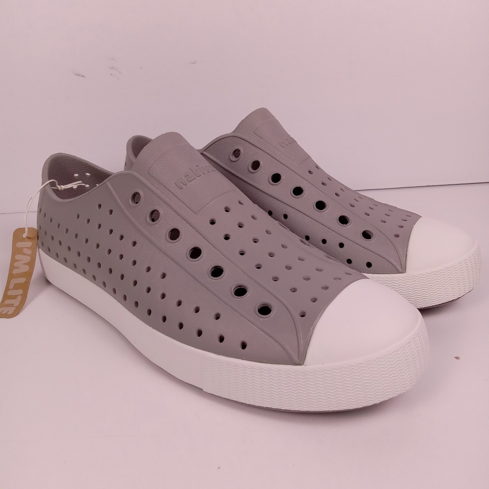 Native Jefferson Shoes Womens 11 Mens 9 Pigeon Grey Shell White Unisex Slip On